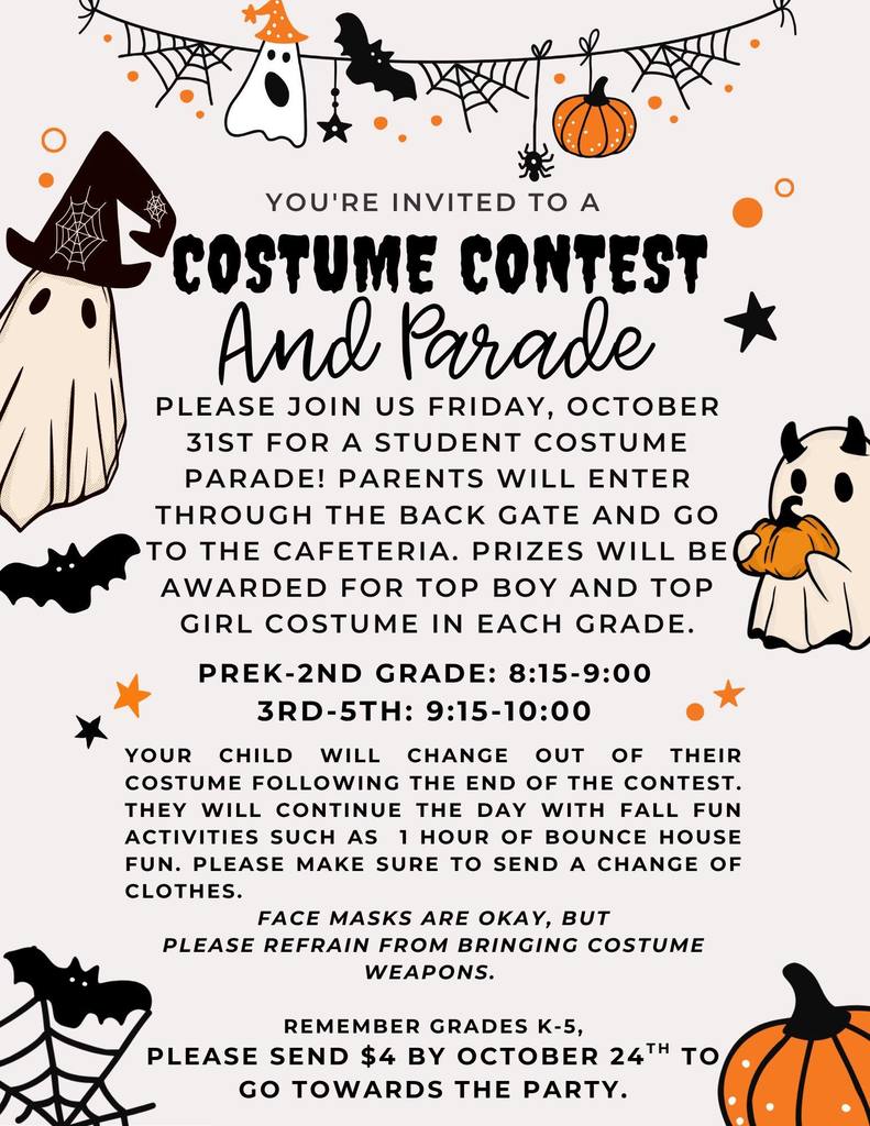 elementary costume contest and parade flyer