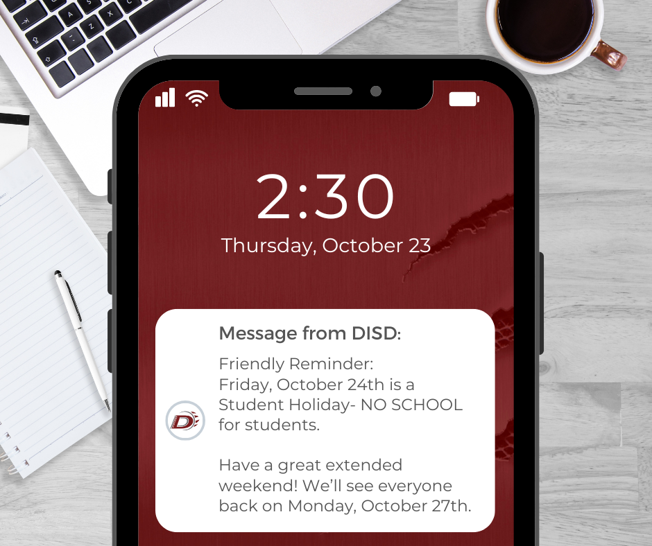 text alert graphic for no school friday october 24th