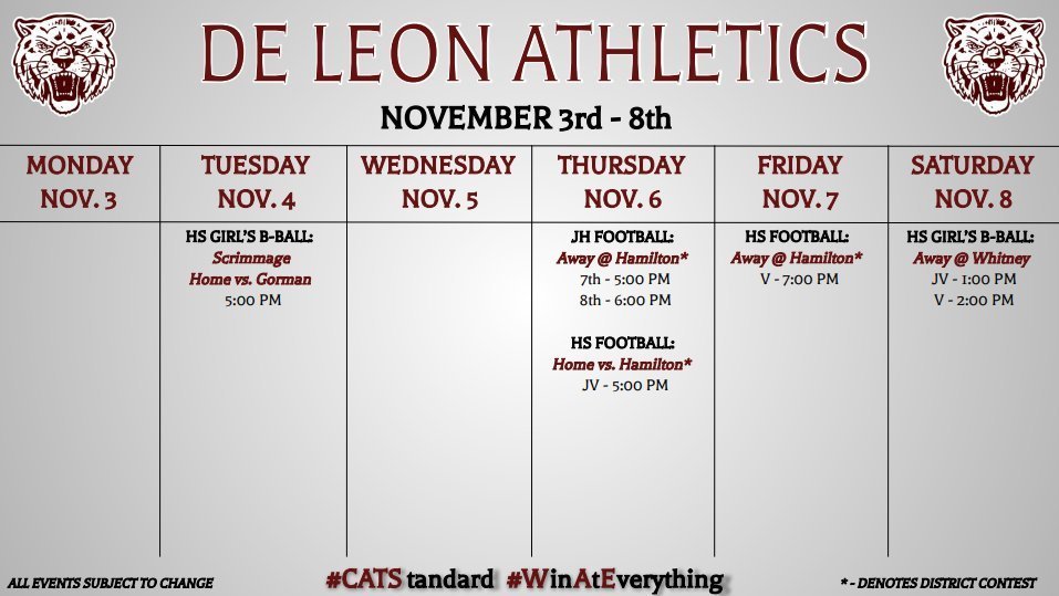 de leon athletics week at a glance daily event graphic