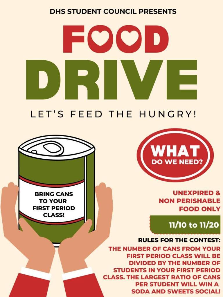 dhs student council presents food drive november 10 to november 20 flyer