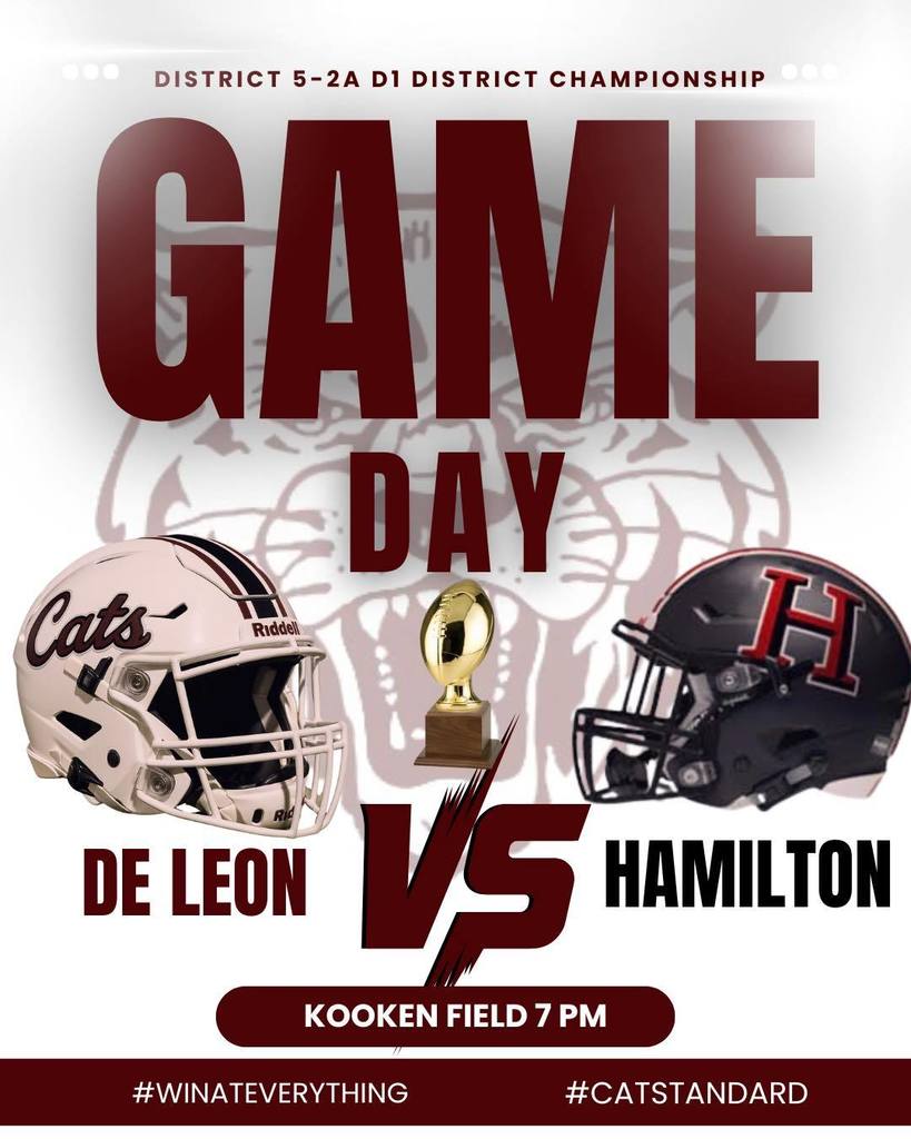 football game day promo flyer for de leon vs hamilton district championship game