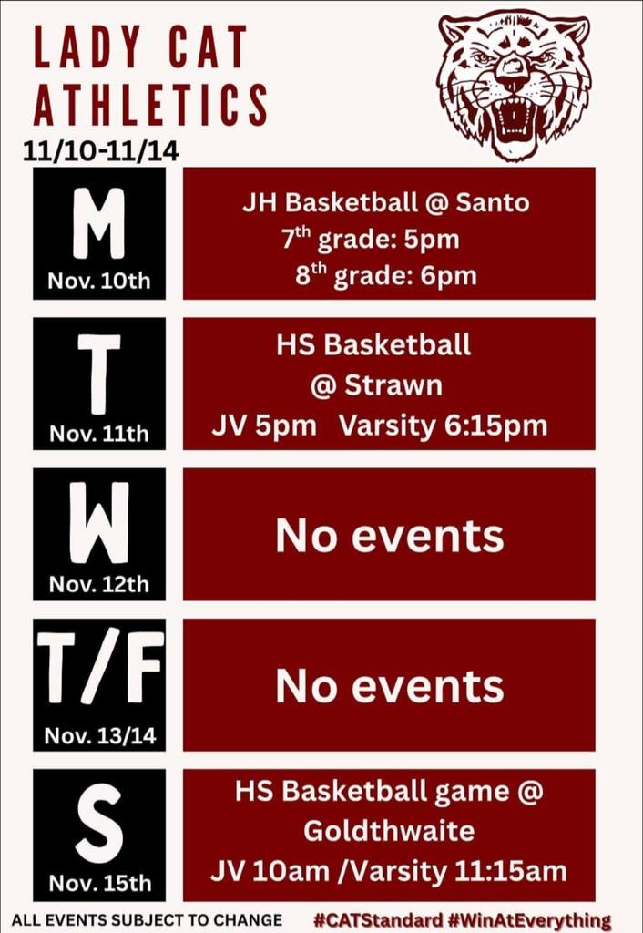 lady cat athletics week of events