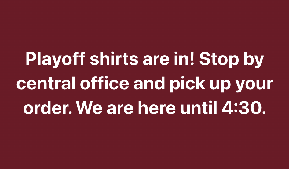 facebook text for playoff shirt pickup at central office