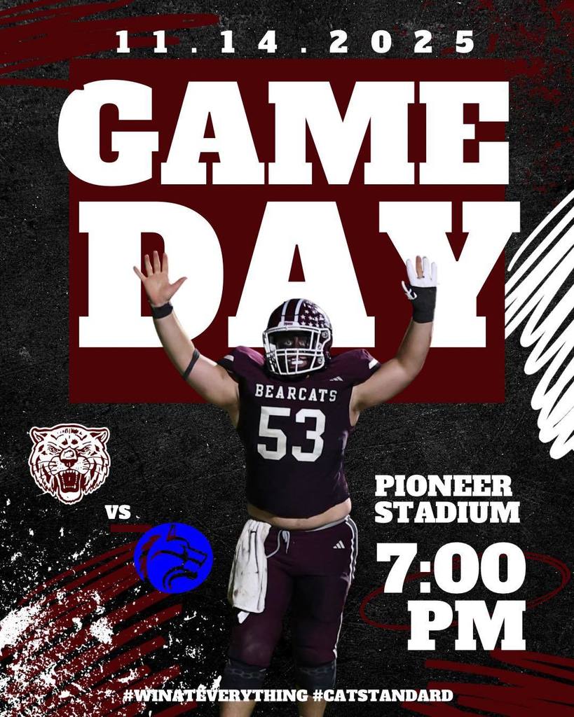 football game day flyer verses wolfe city at pioneer stadium at 7 pm
