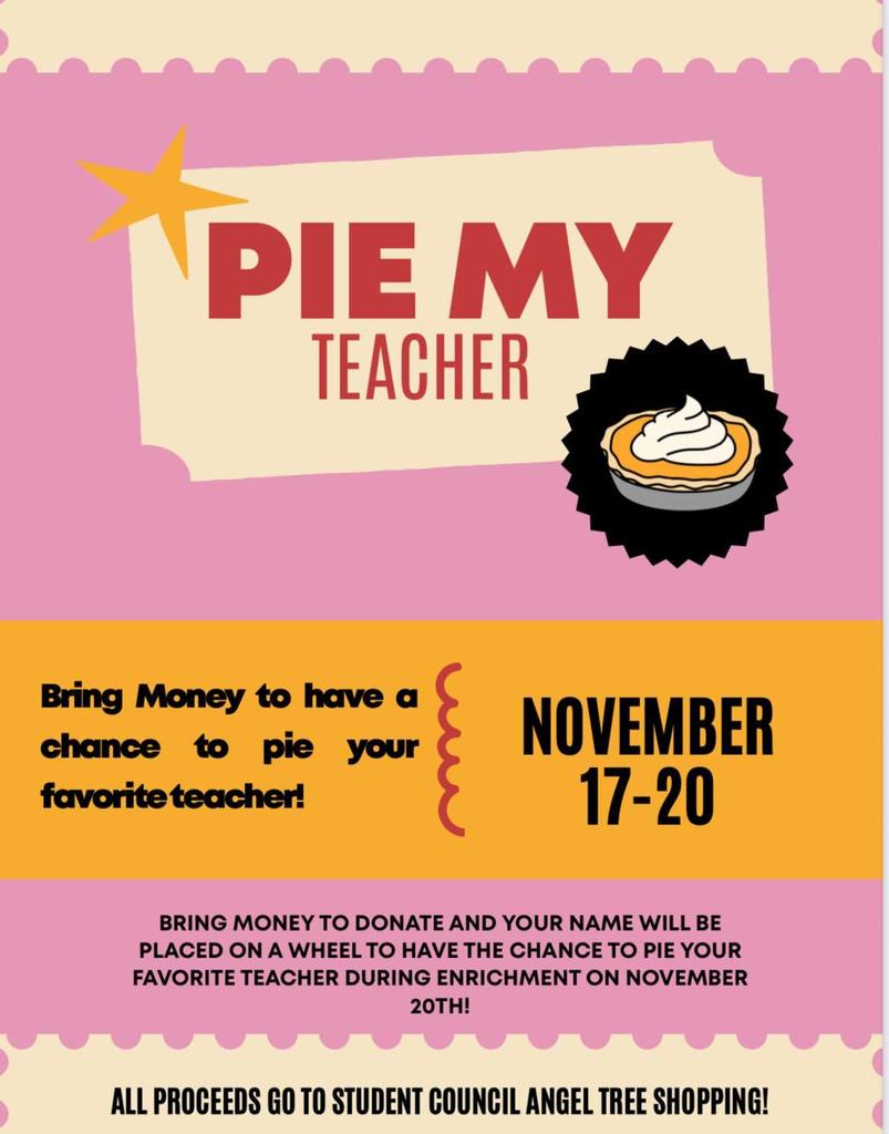 pie my teacher event flyer to raise money for angel tree