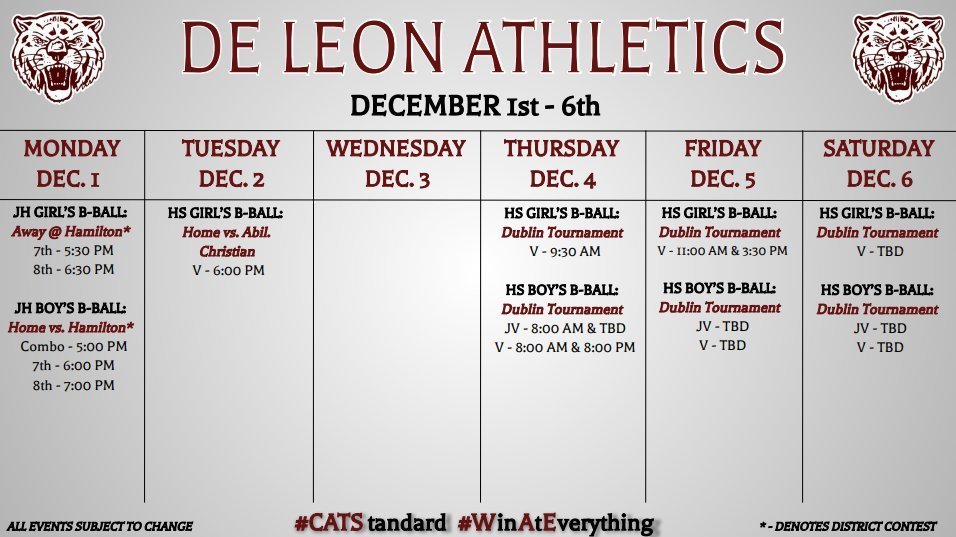 de leon athletics week at a glance
