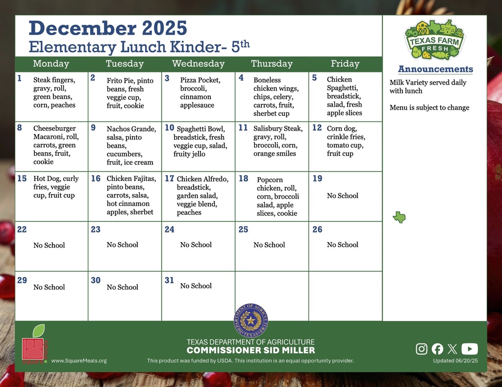 des december lunch menu