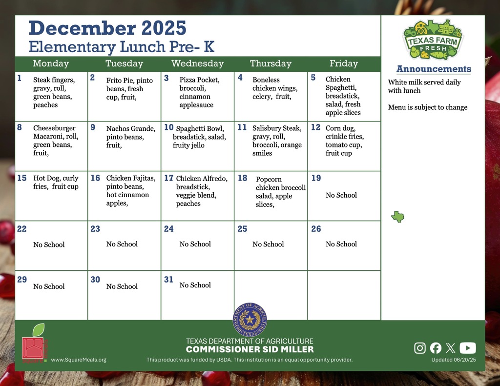 des december lunch menu