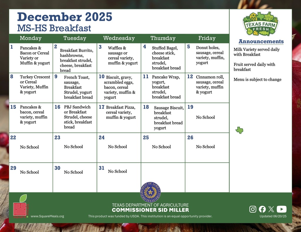 december ms and hs breakfast menu