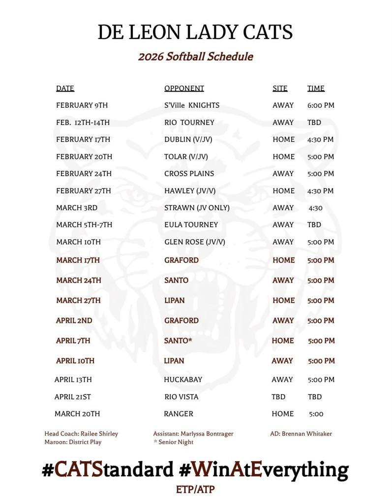 softball schedule
