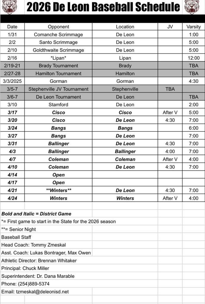 baseball schedule