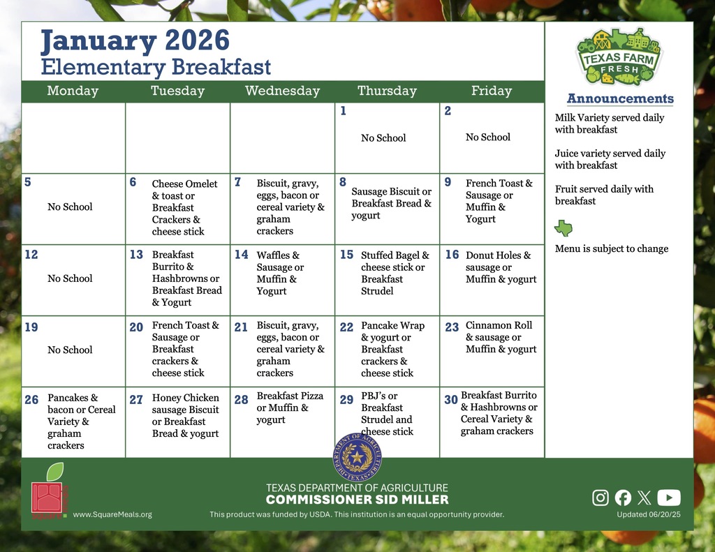 january elementary breakfast menu