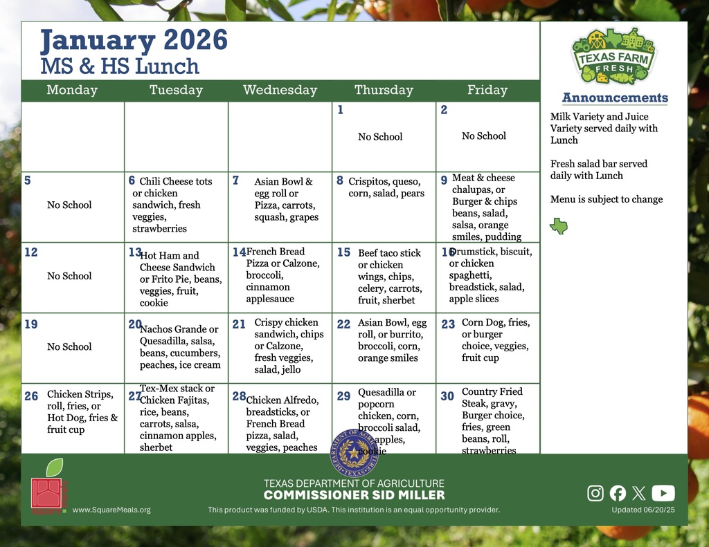 january ms and hs lunch menu