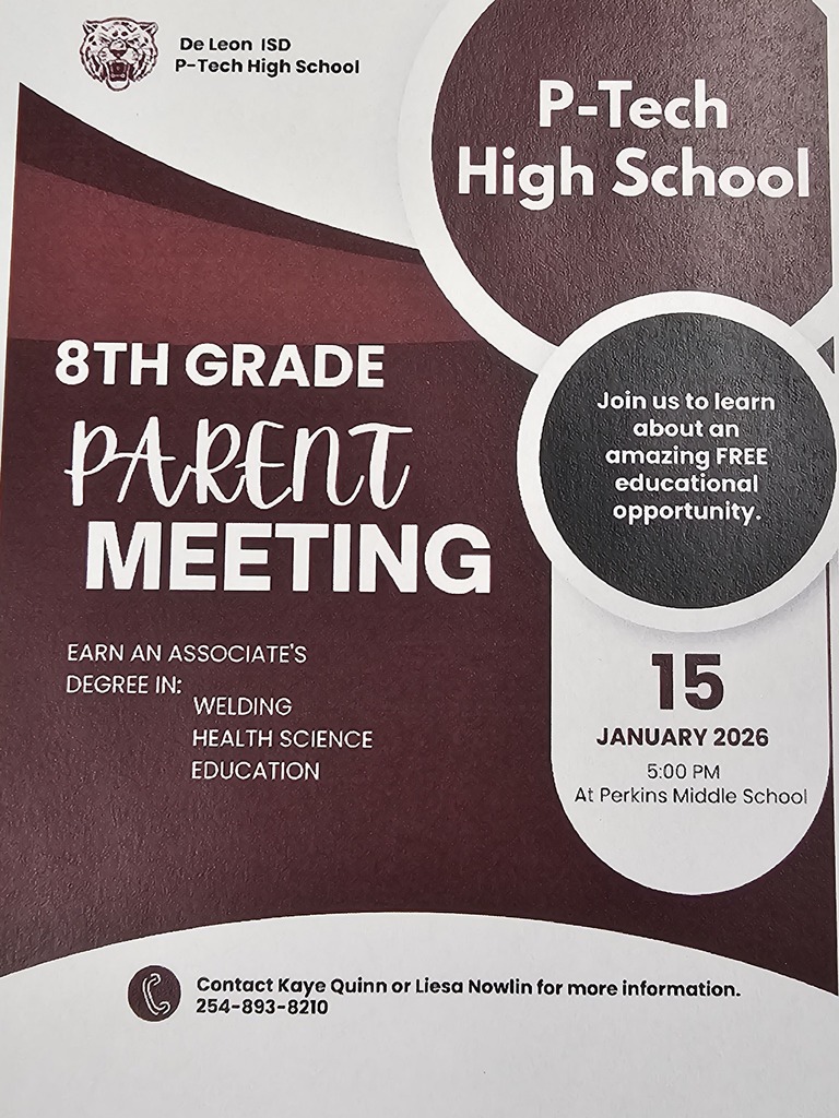 p tech 8th grade parent meeting flyer