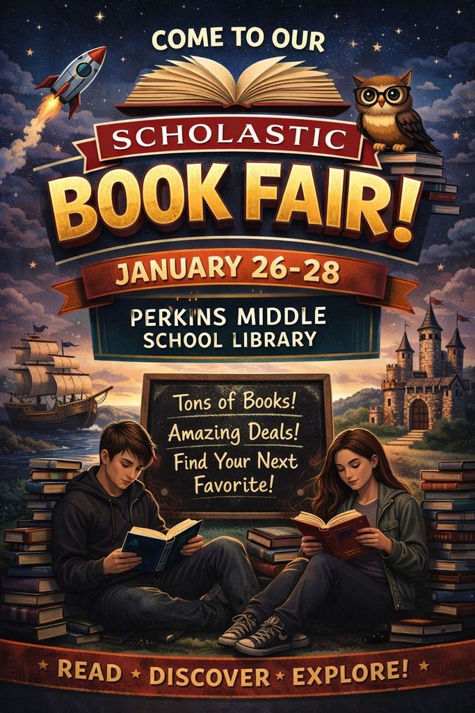 middle school scholastic book fair january 26-28 flyer