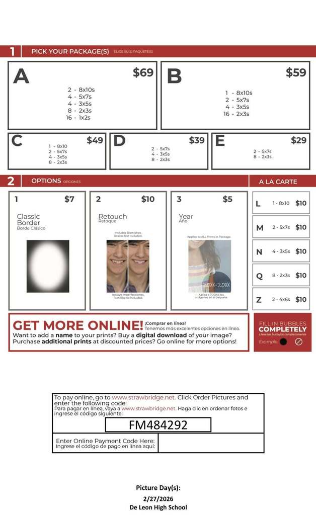 cap and gown picture day order form