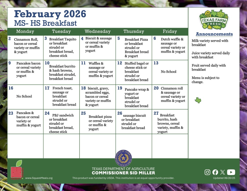 february ms and hs breakfast menu