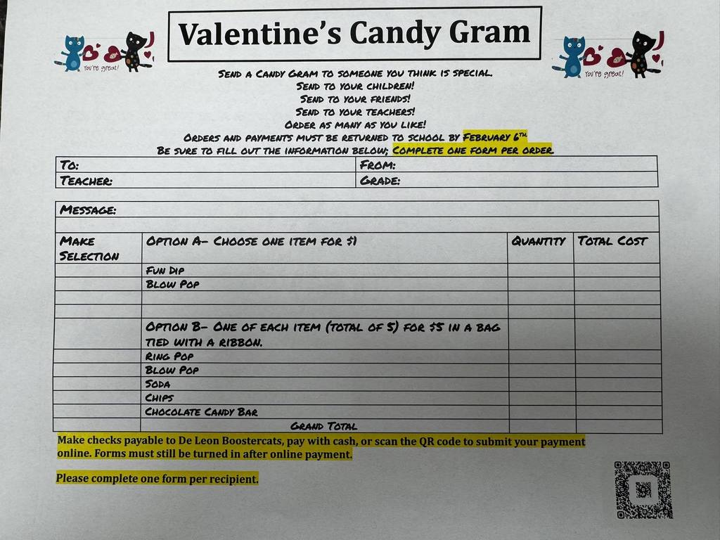 valentine's candy gram order form