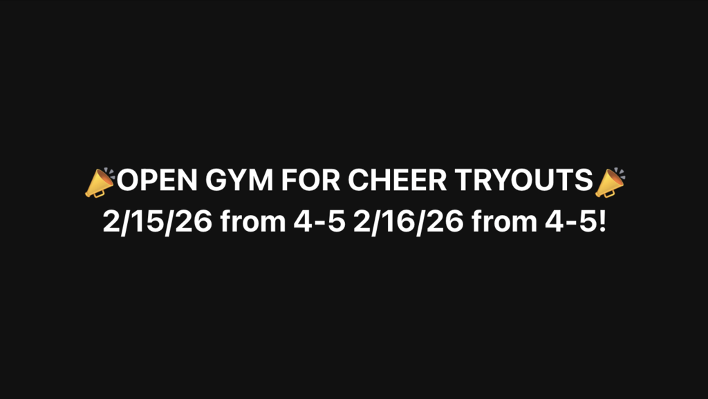 open gym for cheer tryouts text on black background