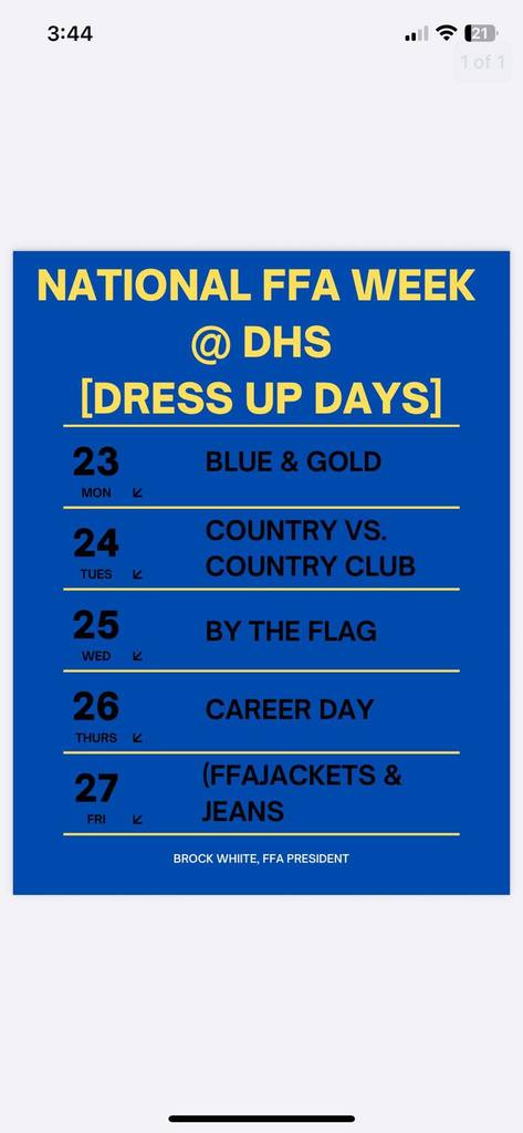 national ffa week at de leon high school dress up days text