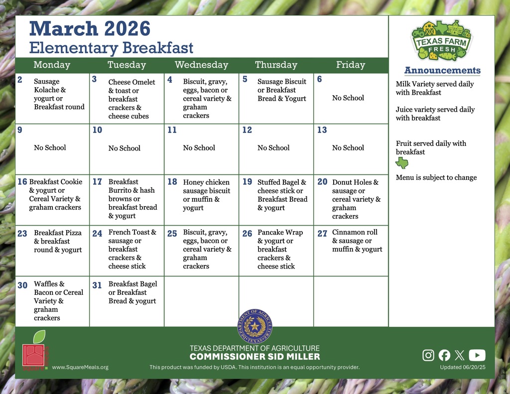 march elementary breakfast menu
