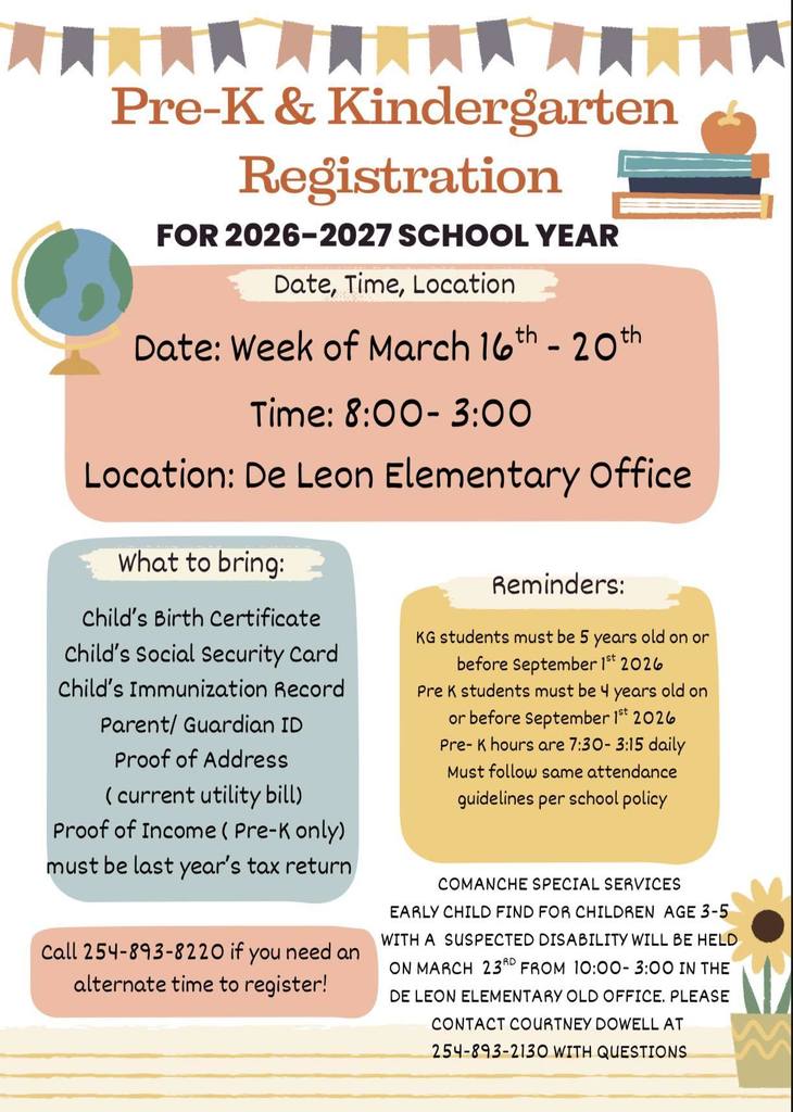 pre k and kindergarten registration flyer