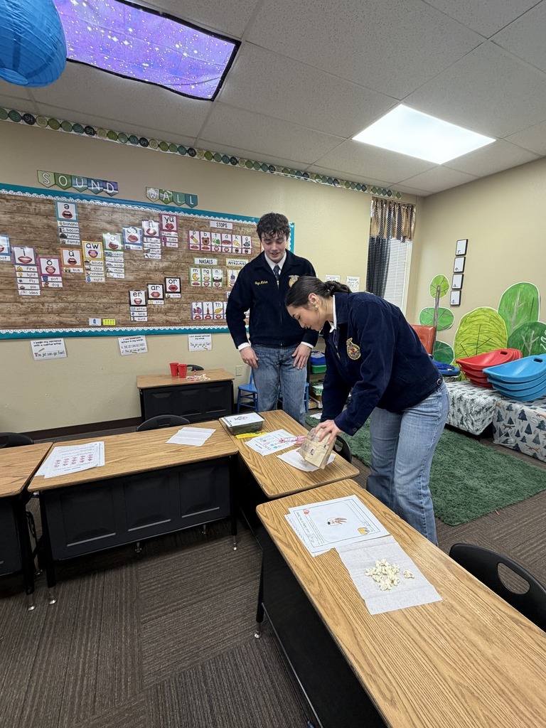 two ffa members in elementary classroom