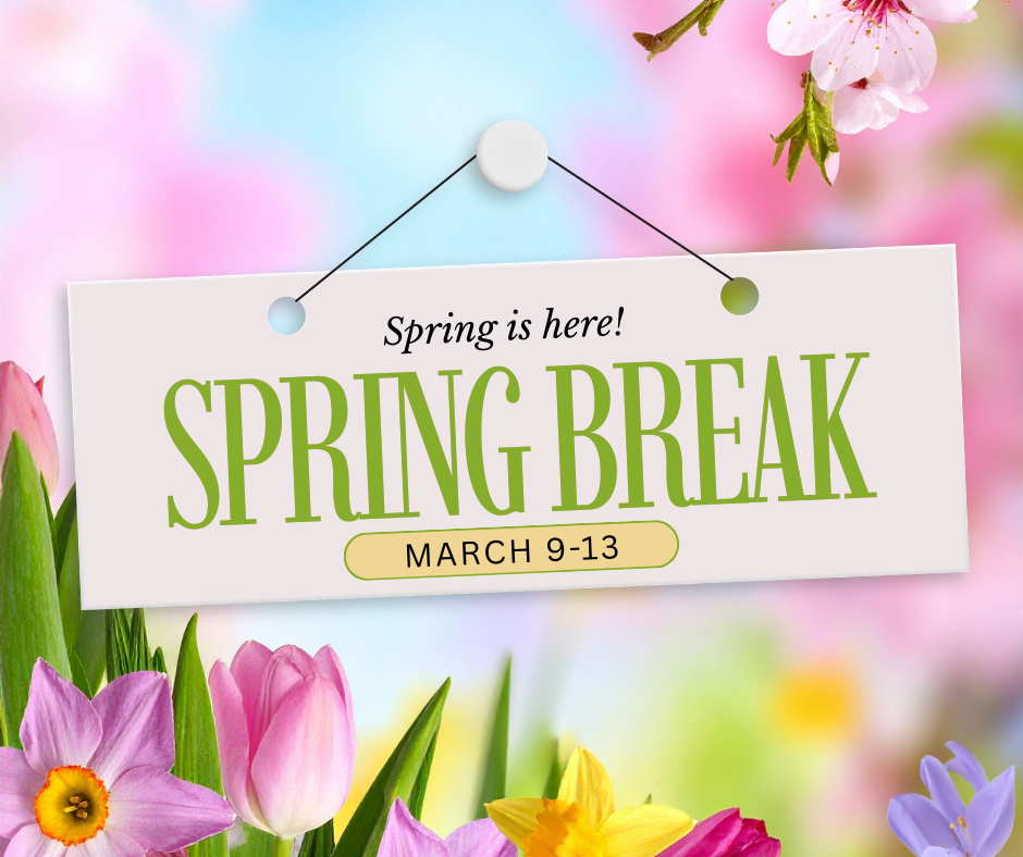 spring break sign with flower background