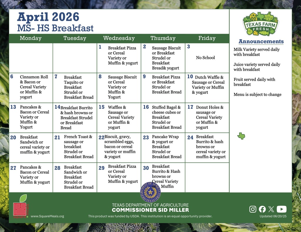 april ms and hs breakfast menu