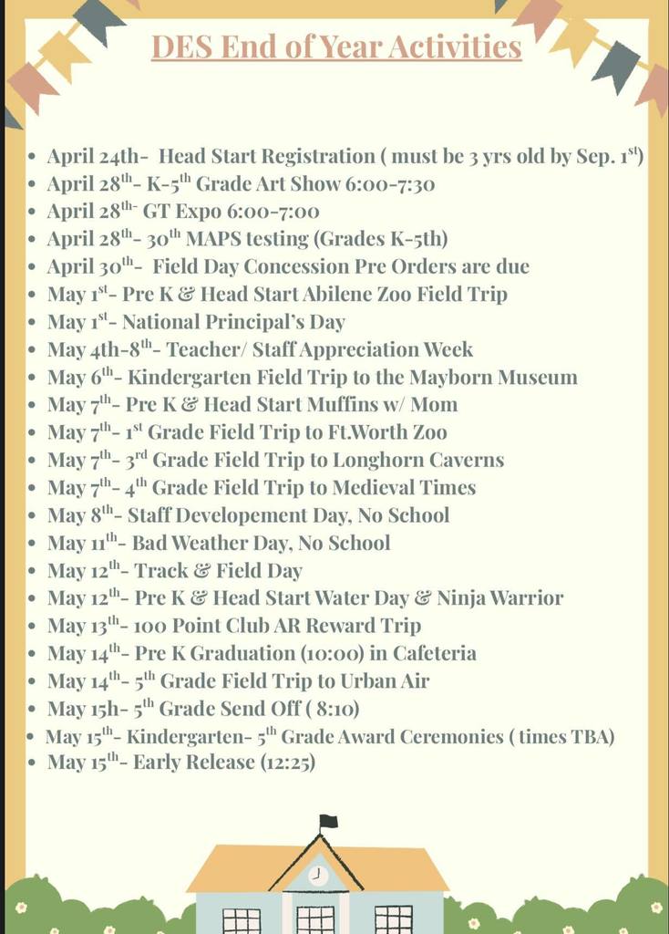 DES end of year activities list
