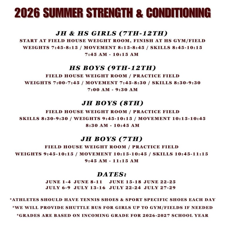 summer strength and conditioning text schedule 