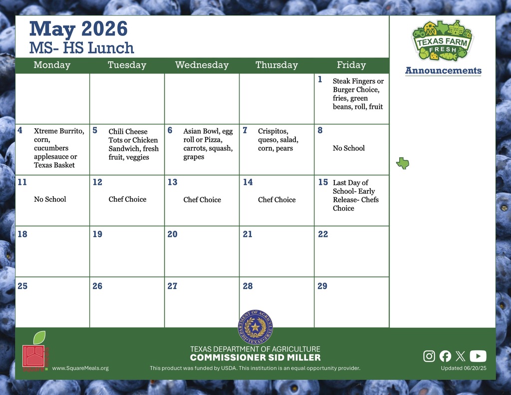 may ms and hs lunch menu