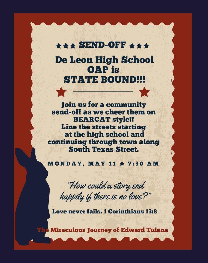one act play send off monday may 11 at 7:30 AM text flyer
