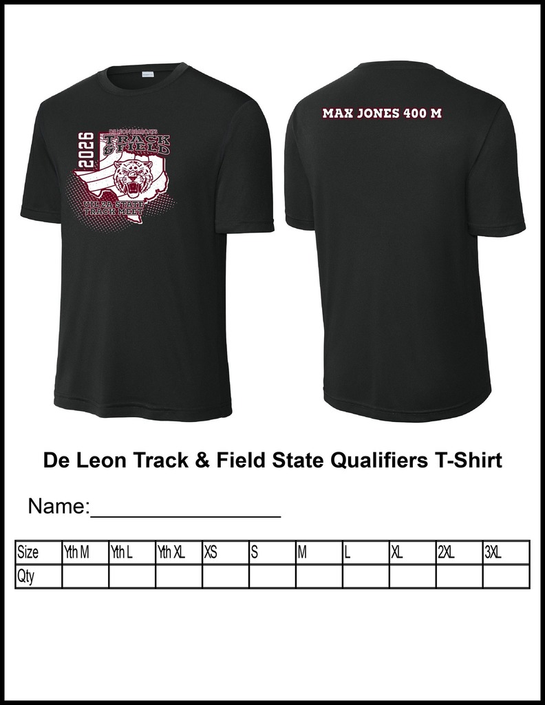 STATE TRACK MEET T SHIRT ORDER FORM