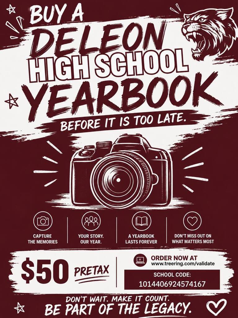 de leon high school yearbook order information text graphic