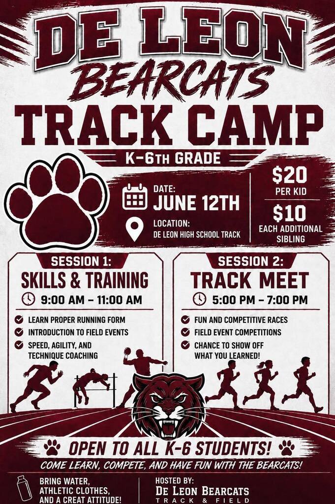 de leon bearcats track camp flyer