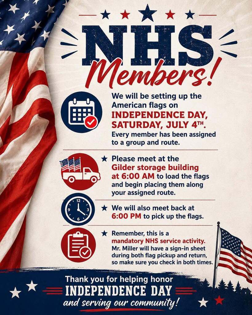 nhs members reminder flyer about setting up flags around town