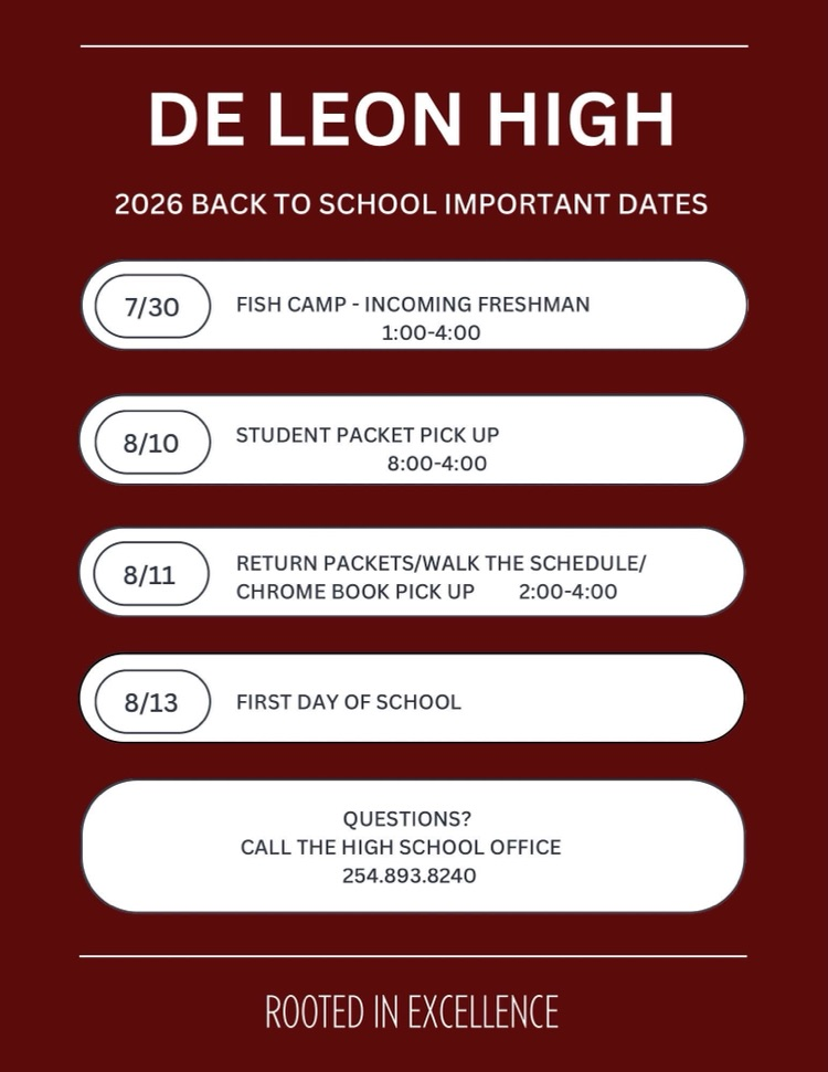 de Leon high school back to school important dates flyer