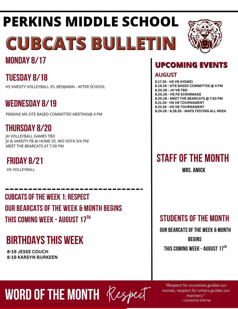 perkins middle school cubcats bulletin report graphic