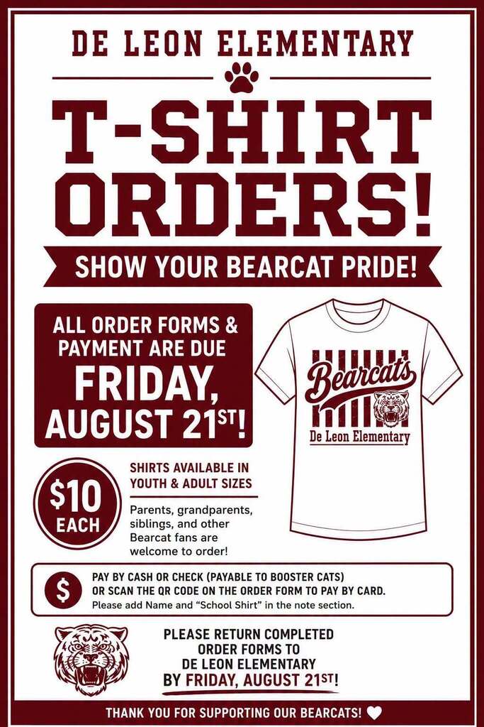 de leon elementary t shirt order flyer