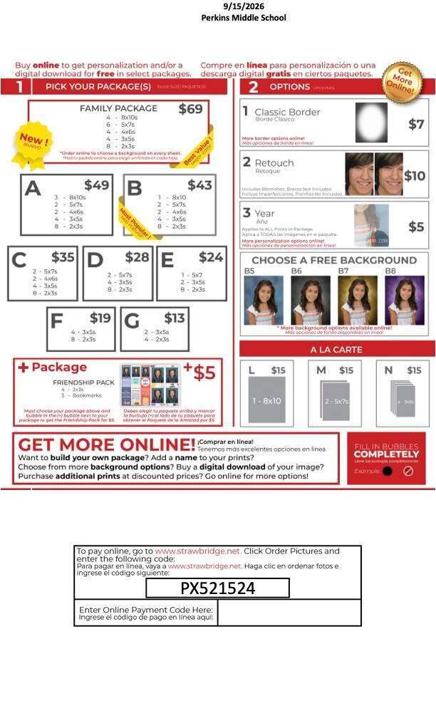middle school fall picture day order form