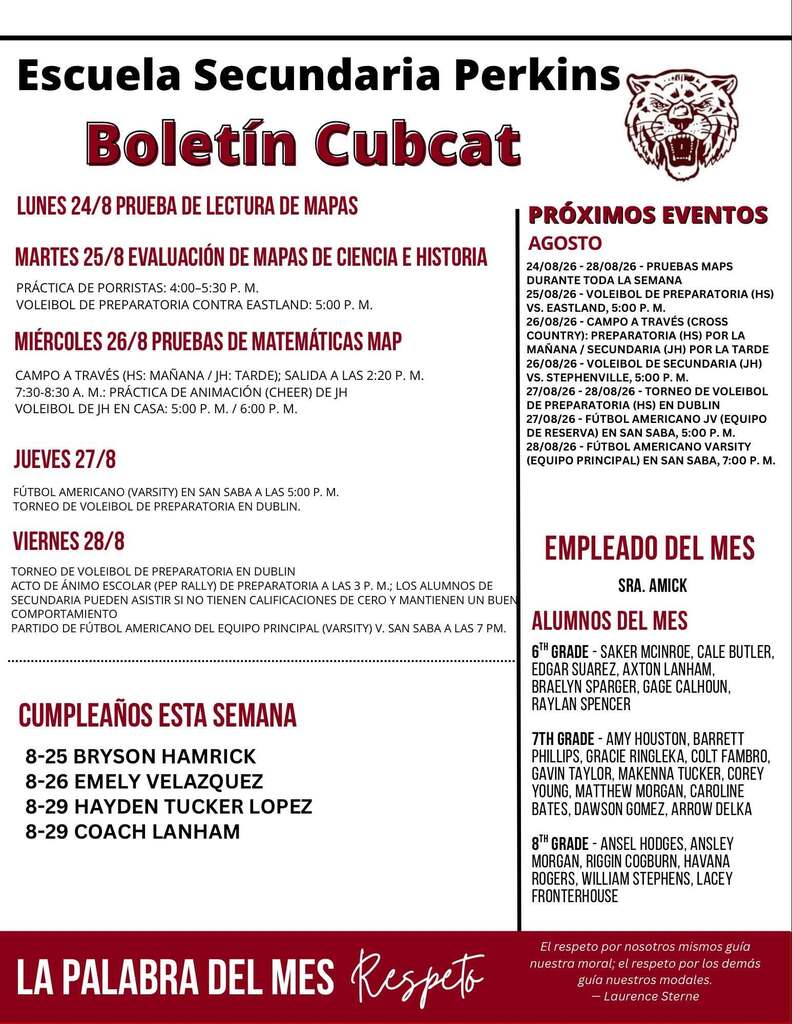 perkins middle school cubcats bulletin flyer in spanish