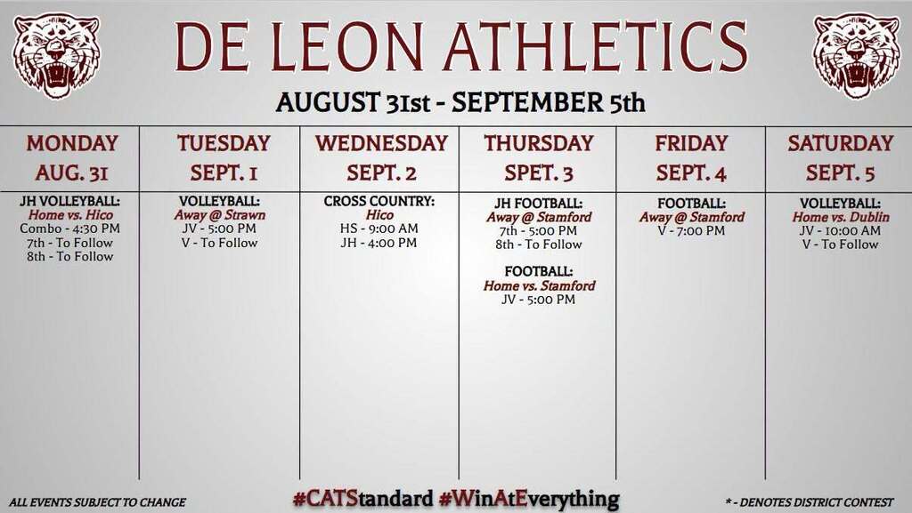 calendar events for the week of august 31st to september 5th