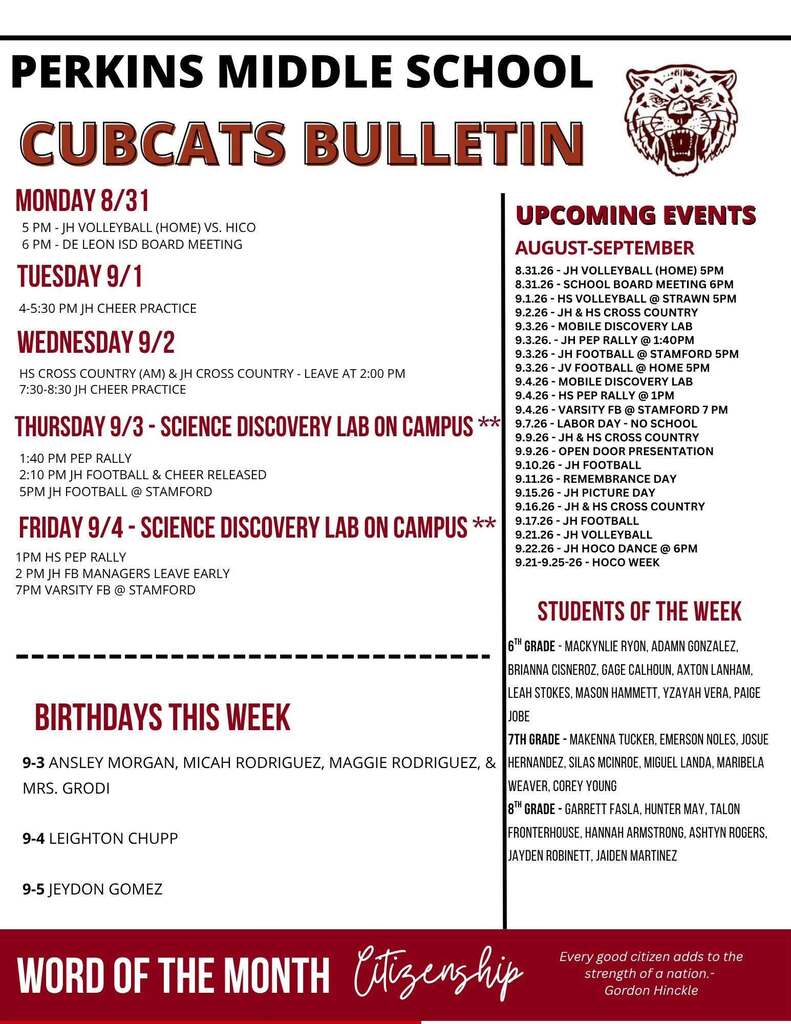 perkins middle school cubcats bulletin