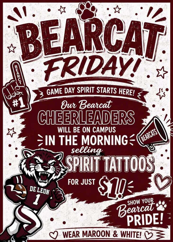 bearcat friday with cheerleaders on campus selling spirit tattoos text flyer