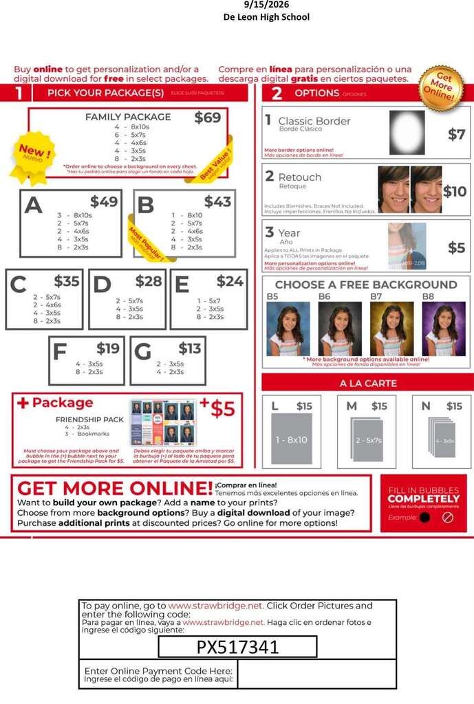 fall picture day order form