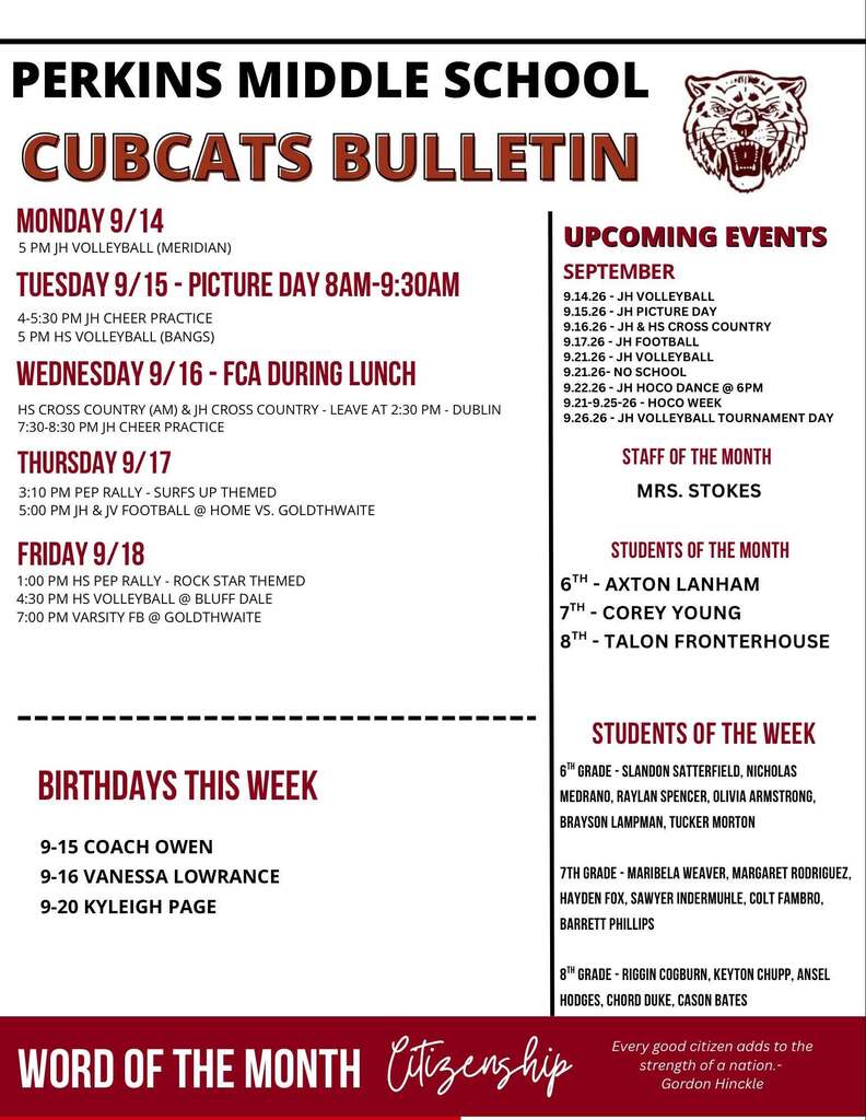 perkins middle school cubcats bulletin in english