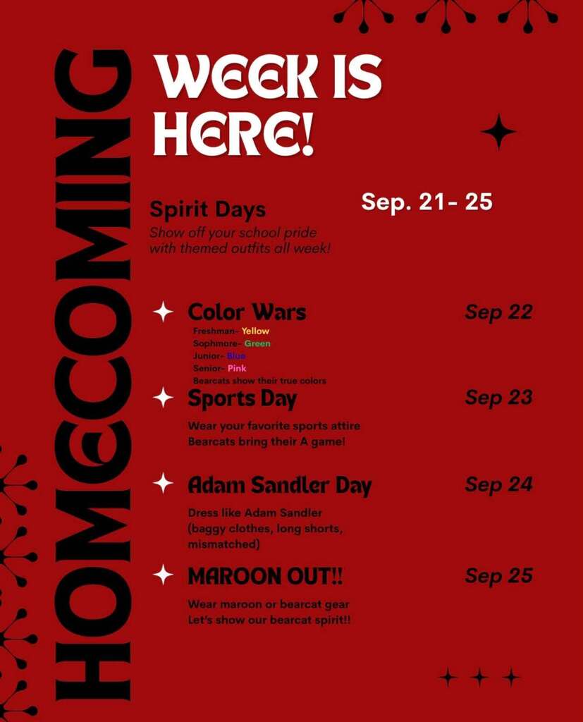 de leon high school homecoming week dress up day text on maroon background