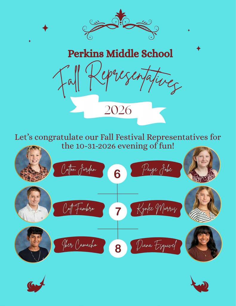 perkins middle school fall representatives 2026 list and pictures of each student