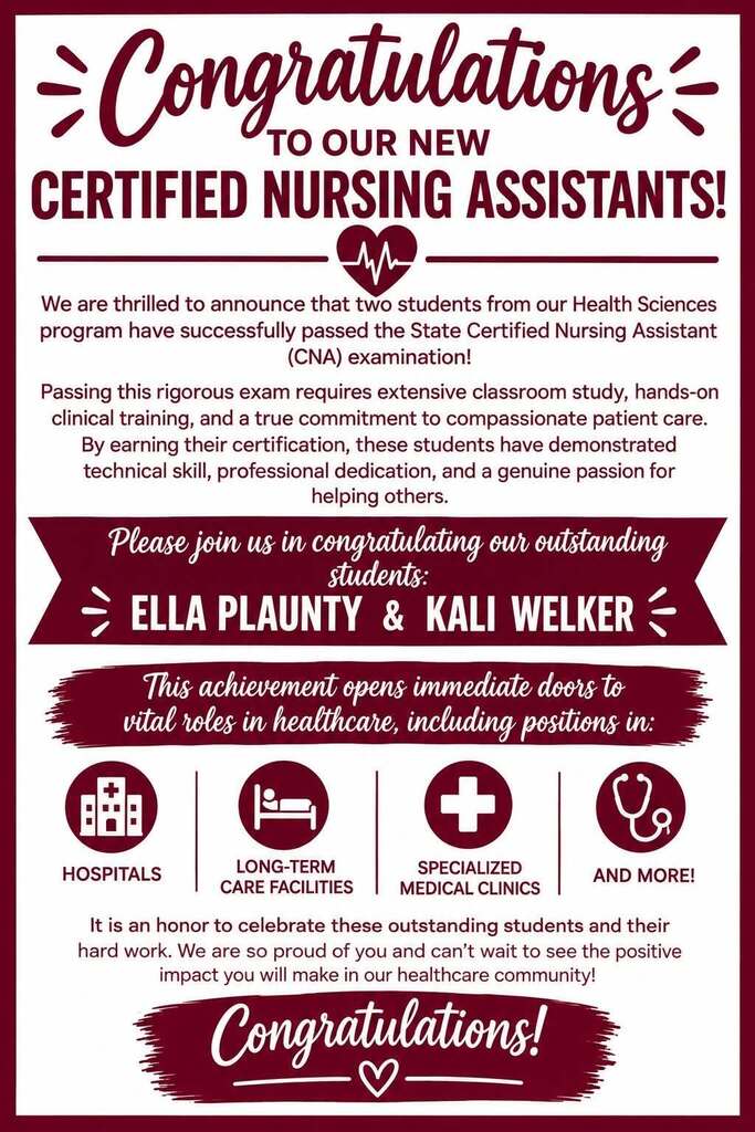 congratulations to our new certified nursing assistants text flyer